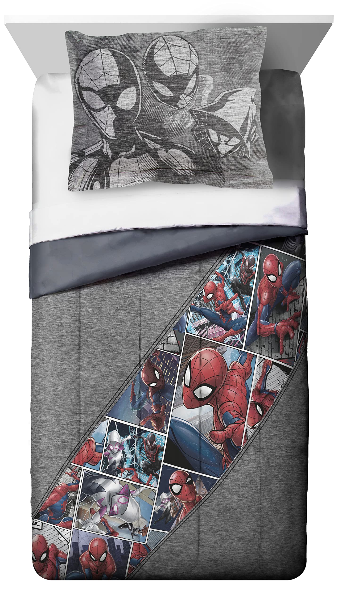 Jay Franco Marvel Spiderman Grunge Twin Comforter & Sham Set - Super Soft Kids Bedding - Fade Resistant Microfiber (Official Marvel Product)