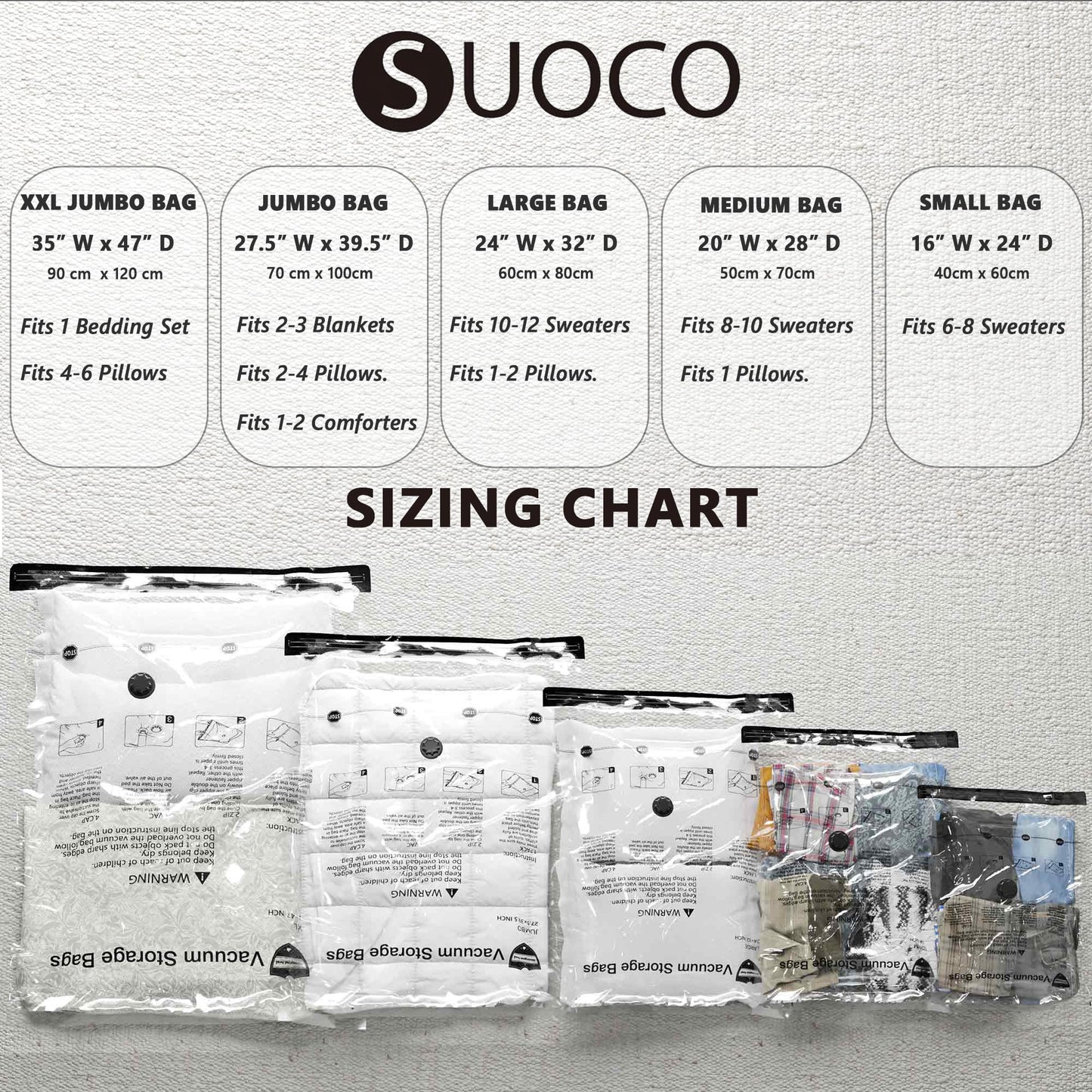 Vacuum Storage Bags, Compression Packing Space Saver Seal Bags for Clothing Bedding Comforters Blankets Pillows, 14 Medium
