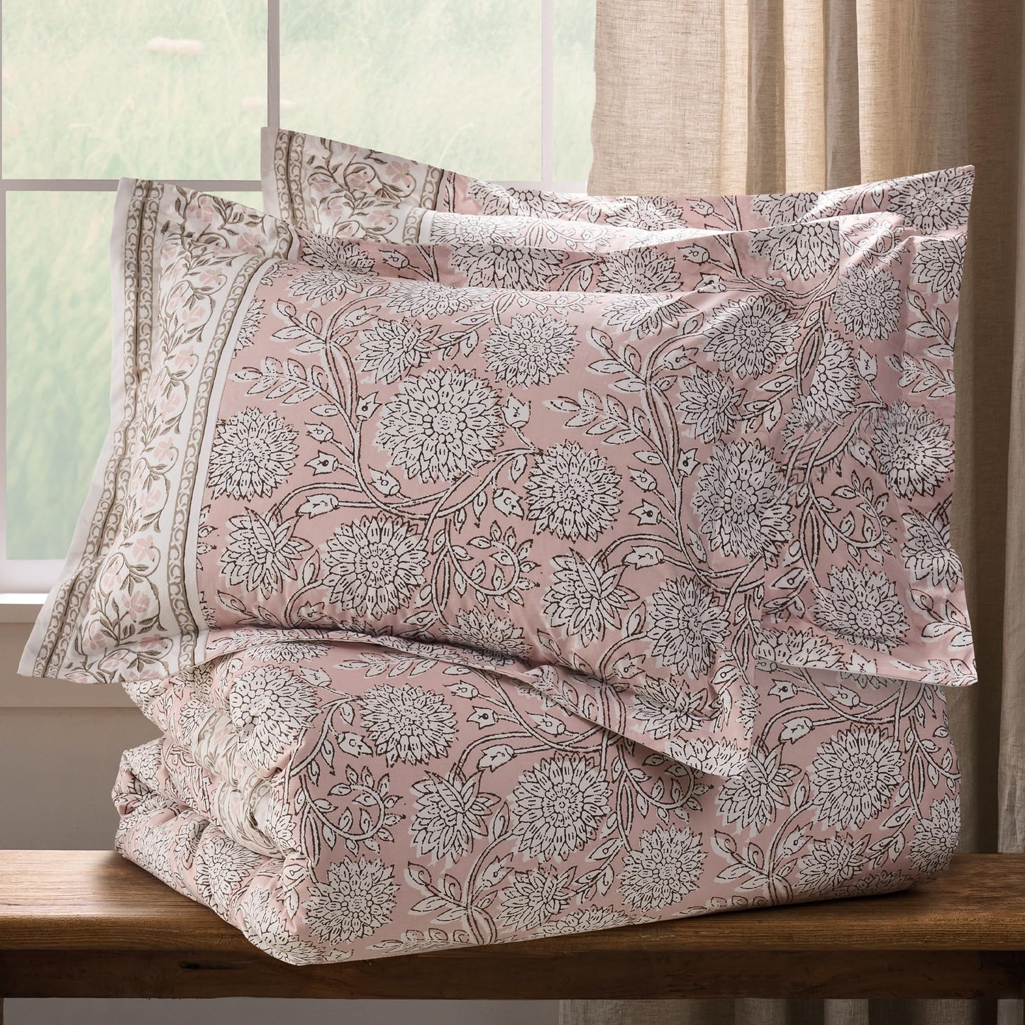 Levtex Home Adare Blush Reversible Full/Queen Comforter Set (90x94in) with 2 Pillow Shams (26x20in) - Floral Bedding - Blush and White - 100% Cotton Full/Queen Size Comforter Set - Soft, Pre-Washed