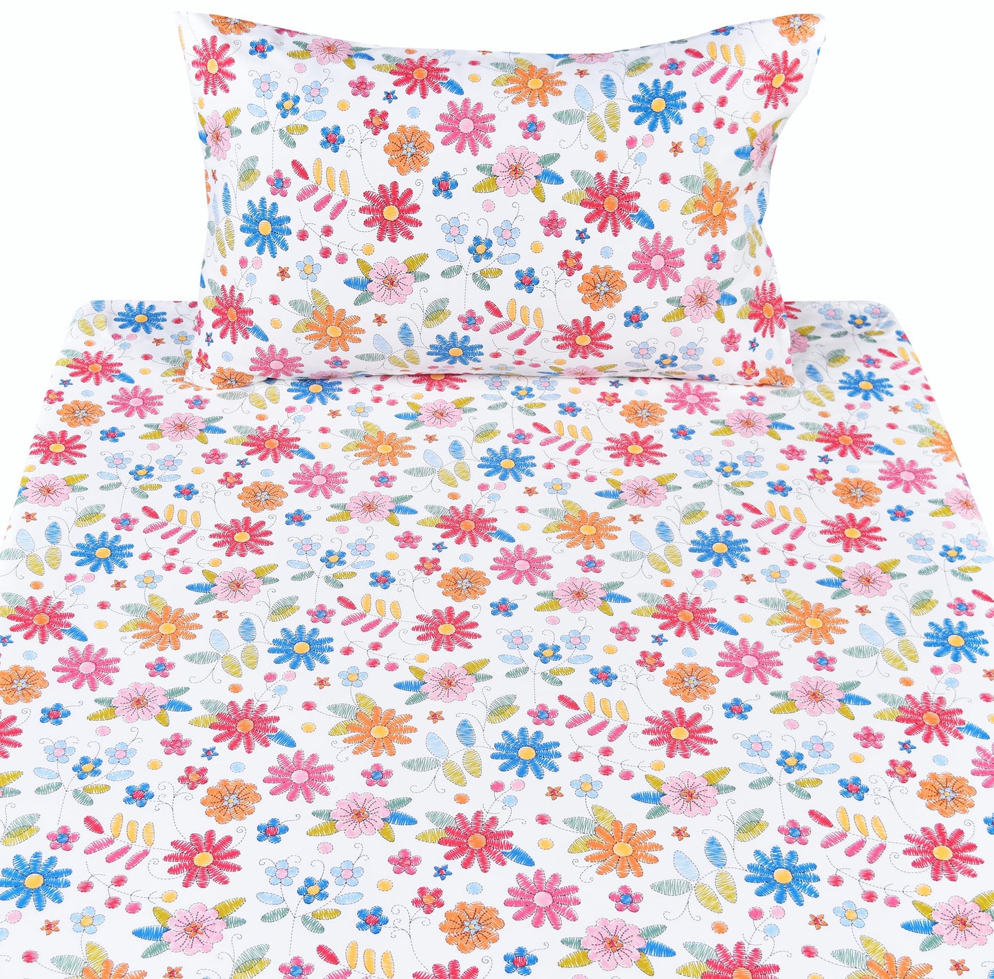 Scientific Sleep Kids Hand Sketch Flower Leaves Pastoral Garden Cute 100% Cotton 3 Pcs Twin Bed Sheet Set Kids Girls Teen, Flat Sheet & Fitted Sheet & Pillowcase Girls Room Decro Bedding Set