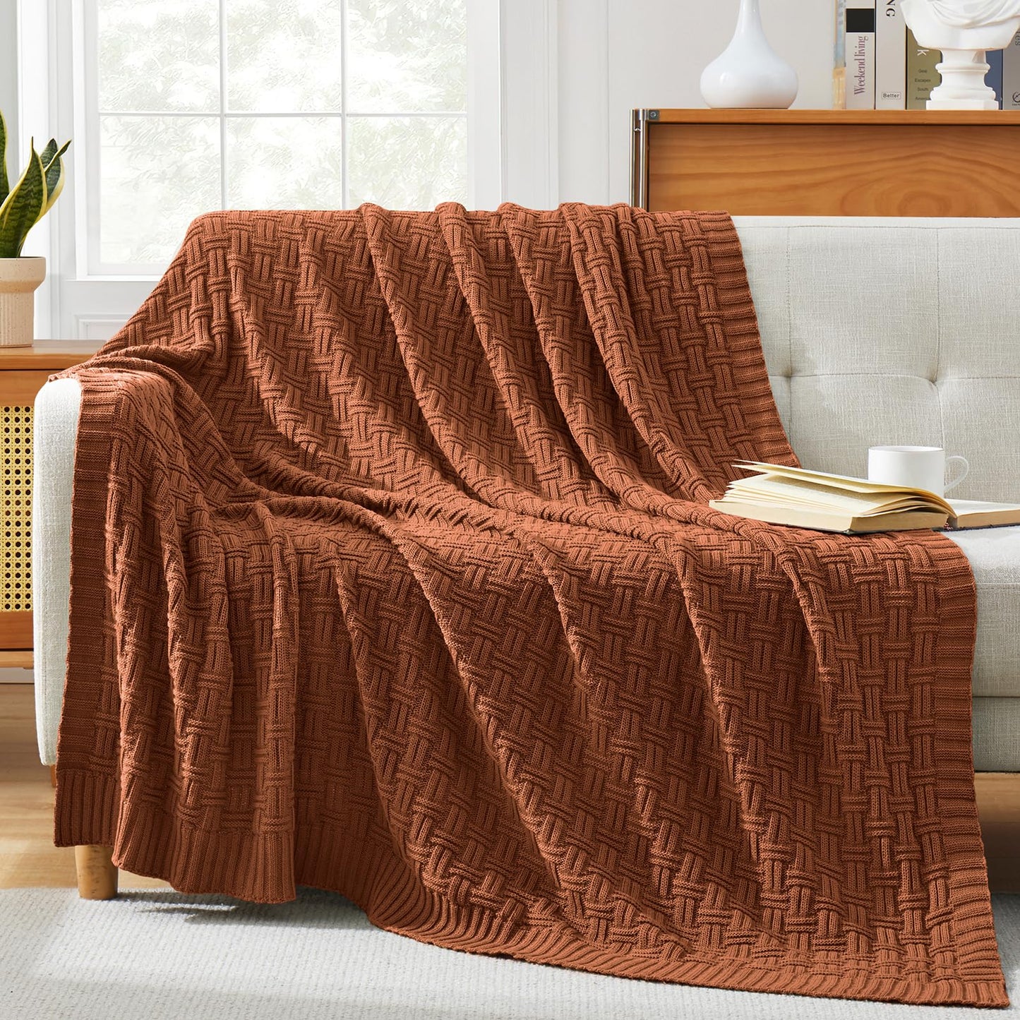 TREELY 100% Cotton Knitted Throw Blanket Couch Cover Blanket(31 x 40 Inches, Brown)