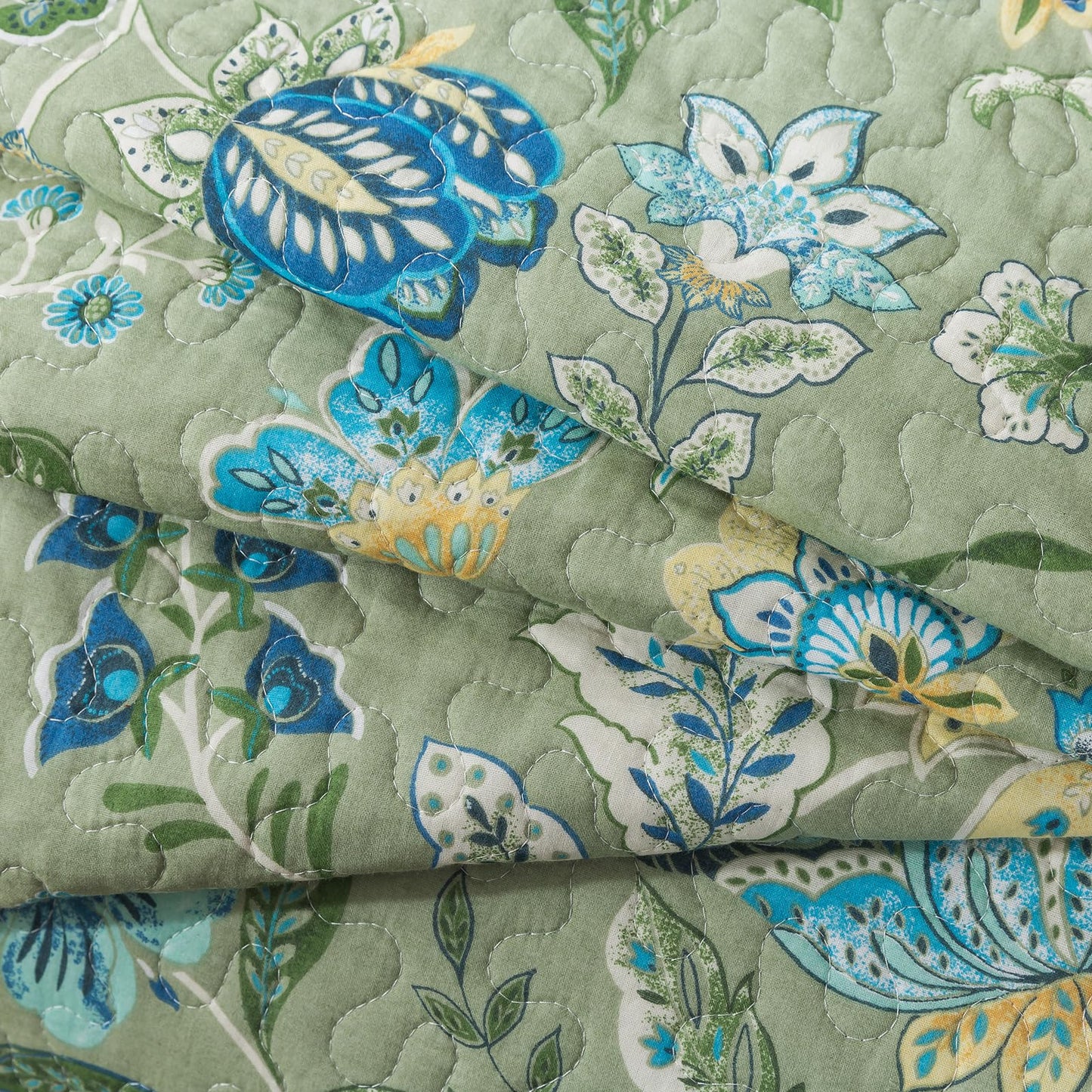 BEDIFANY Green Queen Comforter Set 3 Pieces, Cotton Queen Size Quilts for Bed, Lightweight Farmhouse Quilted Bedspread for All Season, Sage Green