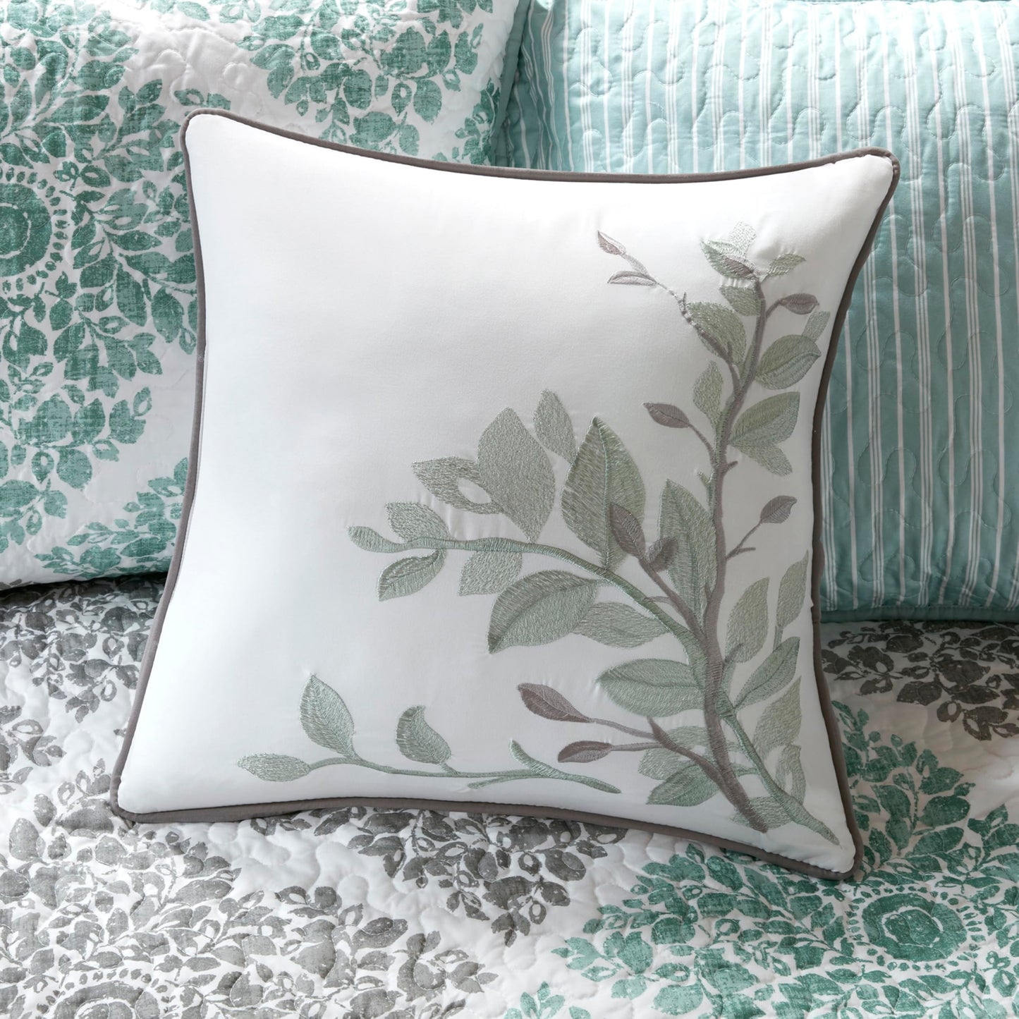 Madison Park Daybed Cover Set - Double Sided Quilting Casual Design, All Season Bedding with Bedskirt, Matching Shams, Decorative Pillow, 75"x39", Diamond Aqua 6 Piece