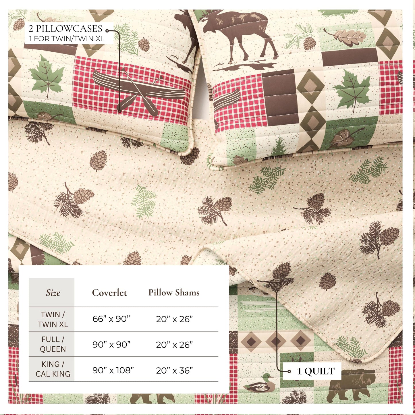 Great Bay Home Lodge Quilt Set - 3-Piece Full/Queen Size Rustic Bedding Set - Lightweight, All-Season, Reversible Bedspread (Lodge Patchwork)