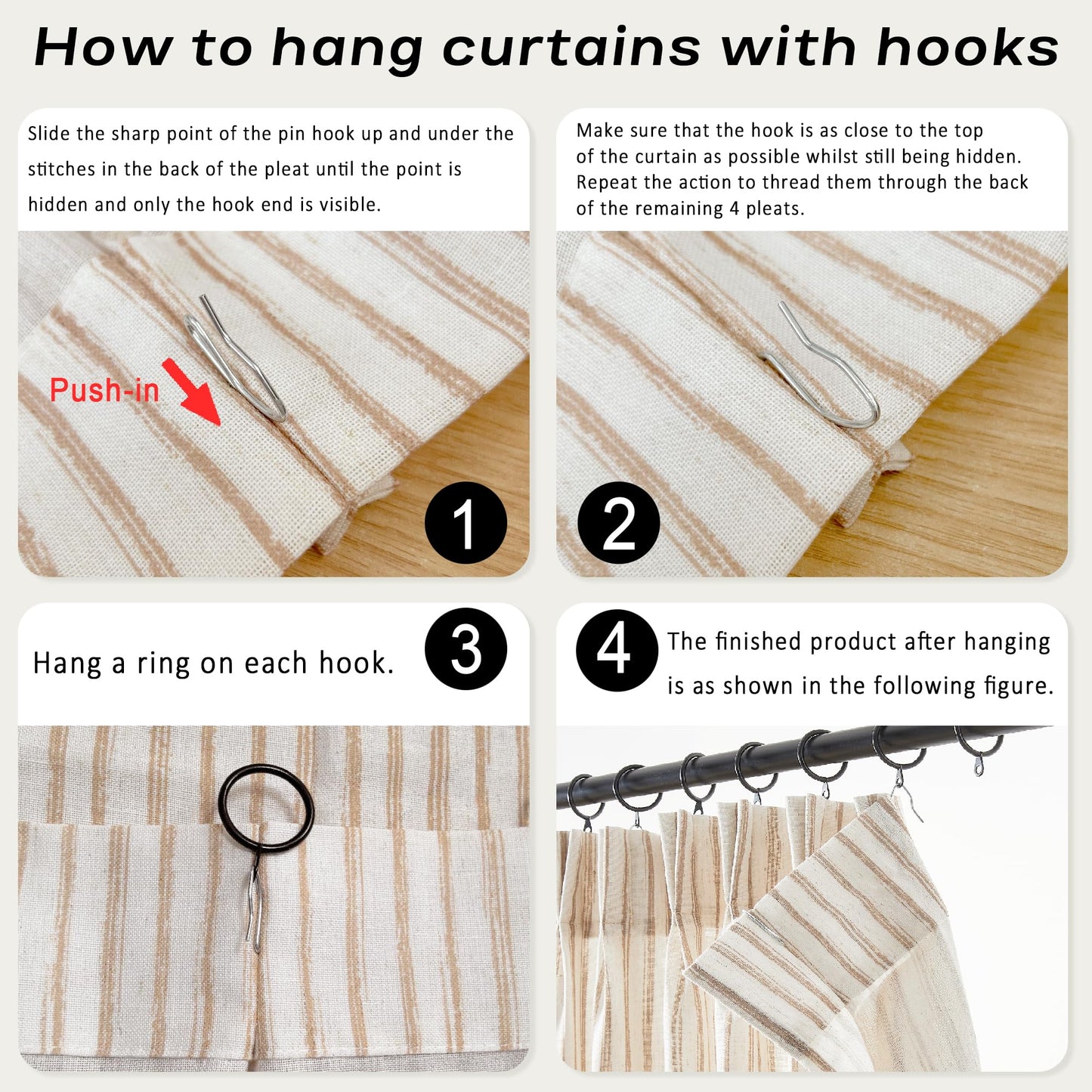 LIMON HOME Valance Curtains18 inch Length for Cafe Curtains Pinch Pleat Farmhouse Curtains for Kitchen Window 2 Curtain Panels, 10 Metal Rings, 10 Hooks