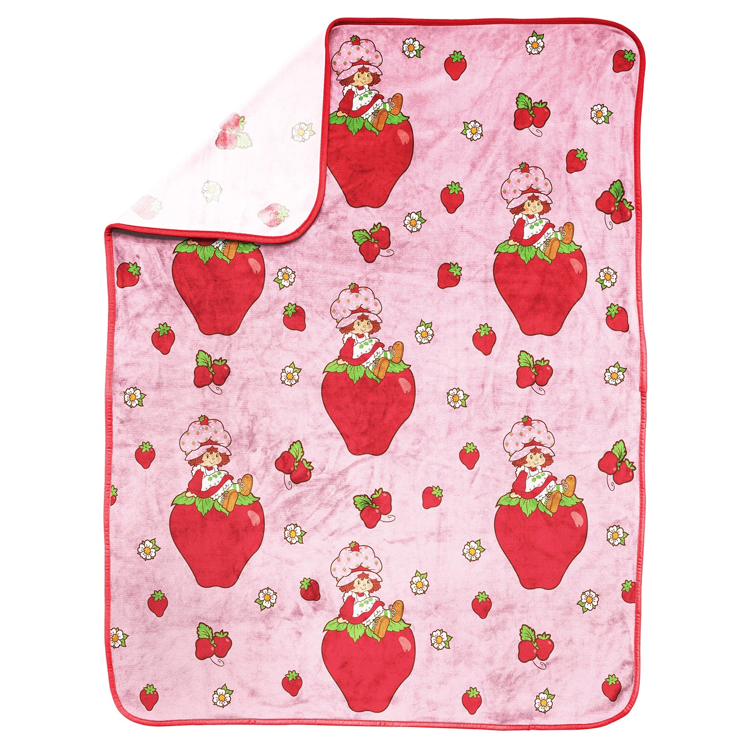 Jay Franco Strawberry Shortcake Fleece Blanket and Pillow Set, 40 x 50 Inch, Kids Super Soft Cozy 2 Piece Travel Set, Machine Washable, Fade Resistant, Non-Toxic, Gift for Kids (Official Product)