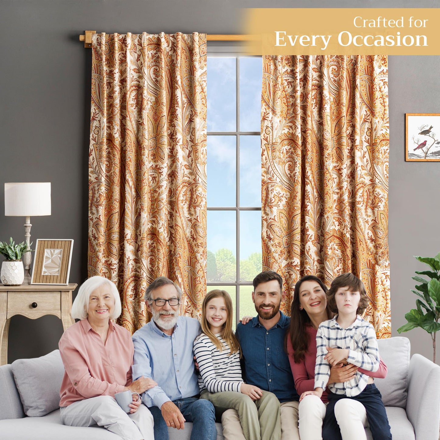 Maison d' Hermine Curtains for Living Room 100% Cotton 96 inch Length One Panel Light Filtering Curtains for Windows with Rod and Loop Pockets (Kashmir Paisley - Multi, 50" W x 96" L)