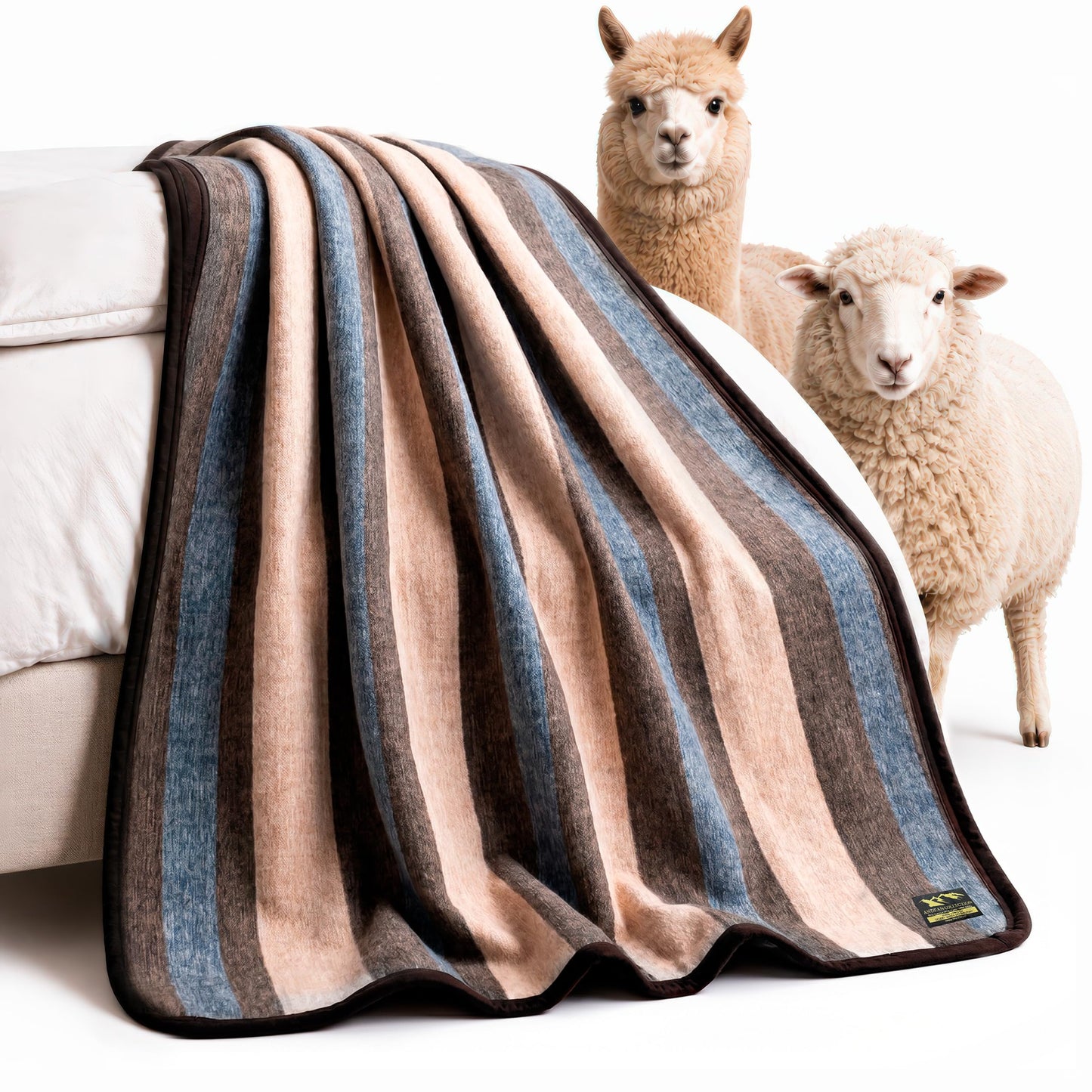 Alpaca & Sheep Wool Blanket, Full/Queen, Heavyweight Warmth, Earth Tones