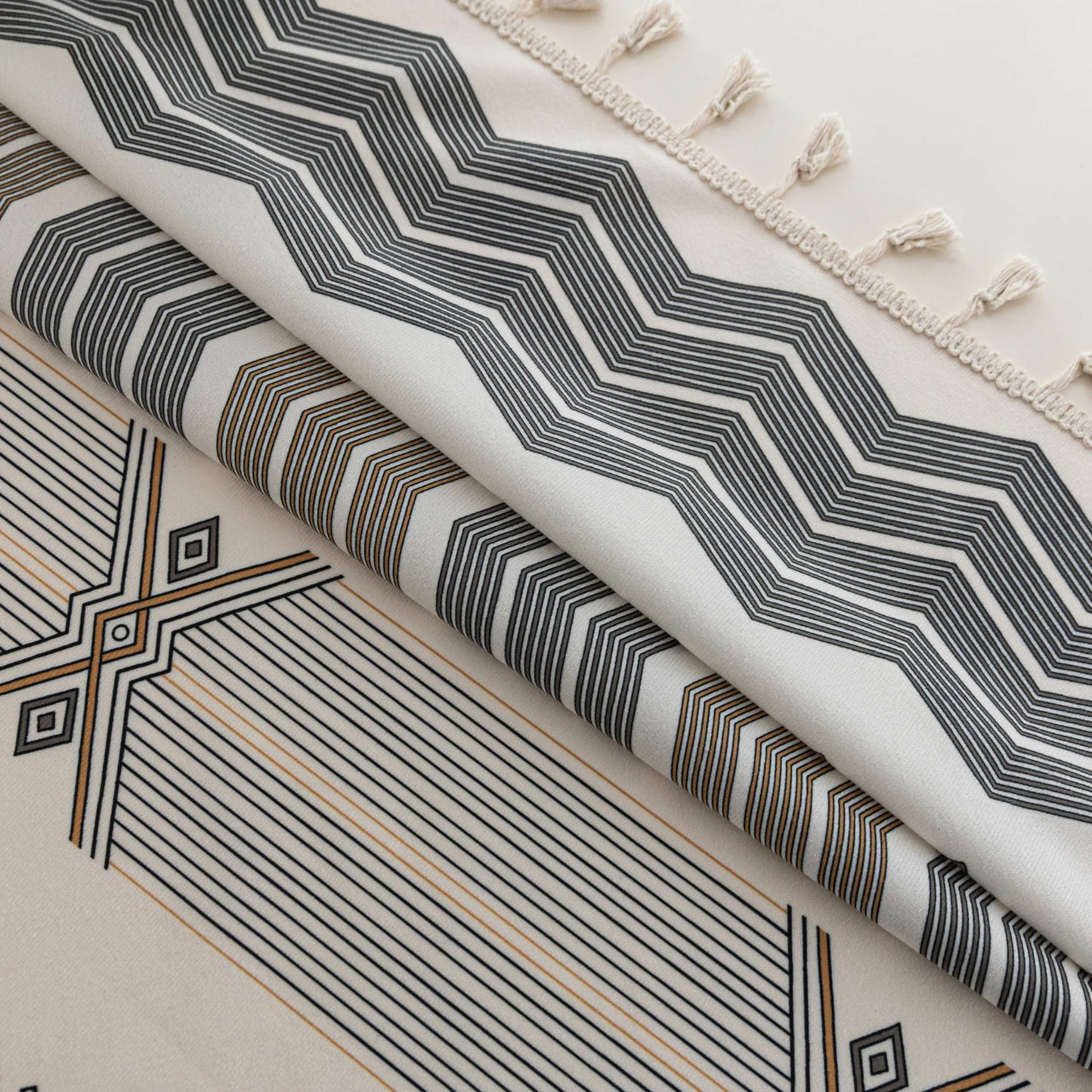 Erbnaryx Gray Geometric Curtains 72 Inches Long, Boho Farmhouse Light Filtering Rod Pocket Drapes with Tassel Trim for Bedroom Living Room, 2 Panels
