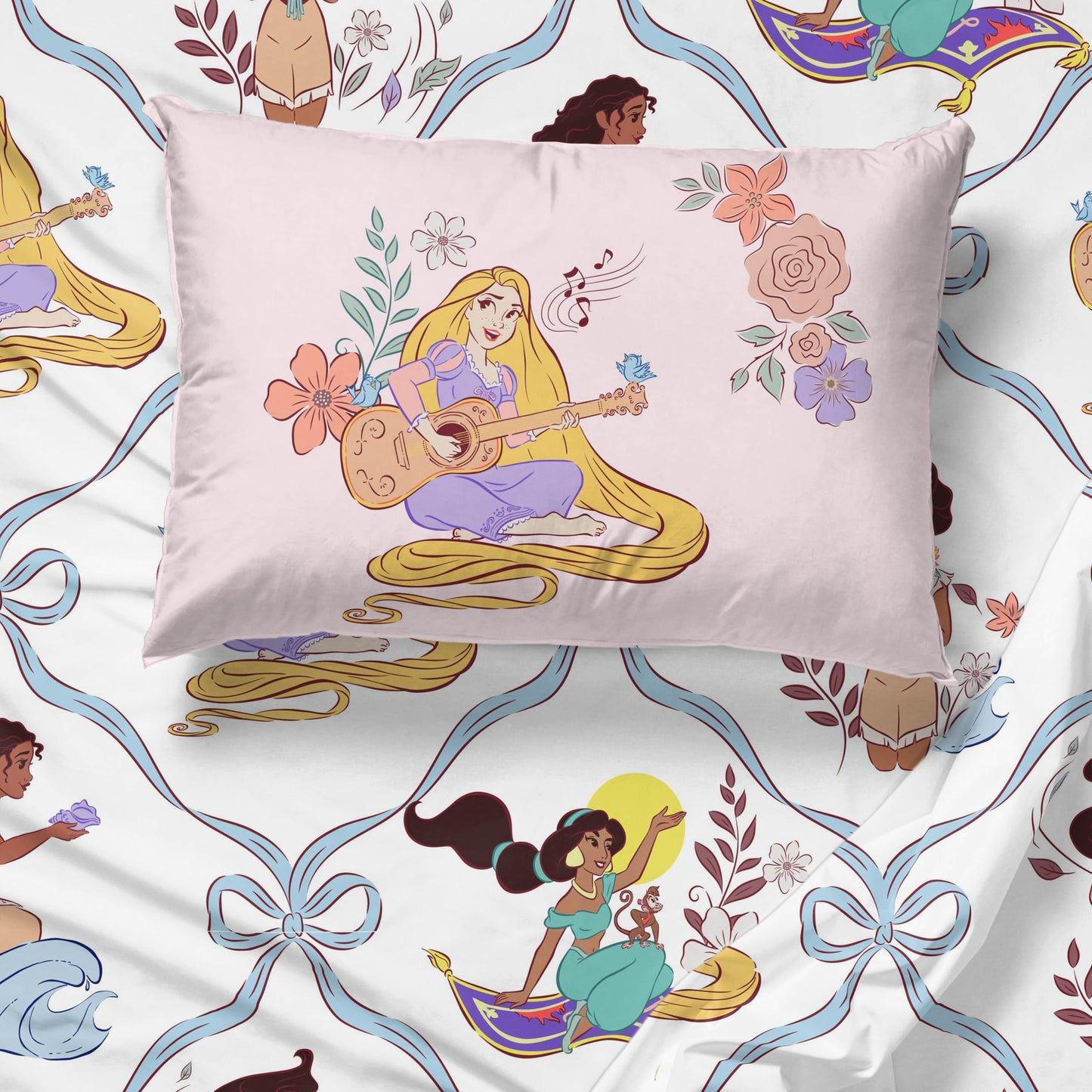 Disney Princess 3 Piece Twin Sheet Set - Kids Super Soft Brushed Microfiber Bedding, Deep Pocket, Fade Resistant, Machine Washable - Cinderella, Belle, Ariel & Tiana - Jay Franco (Official Disney)
