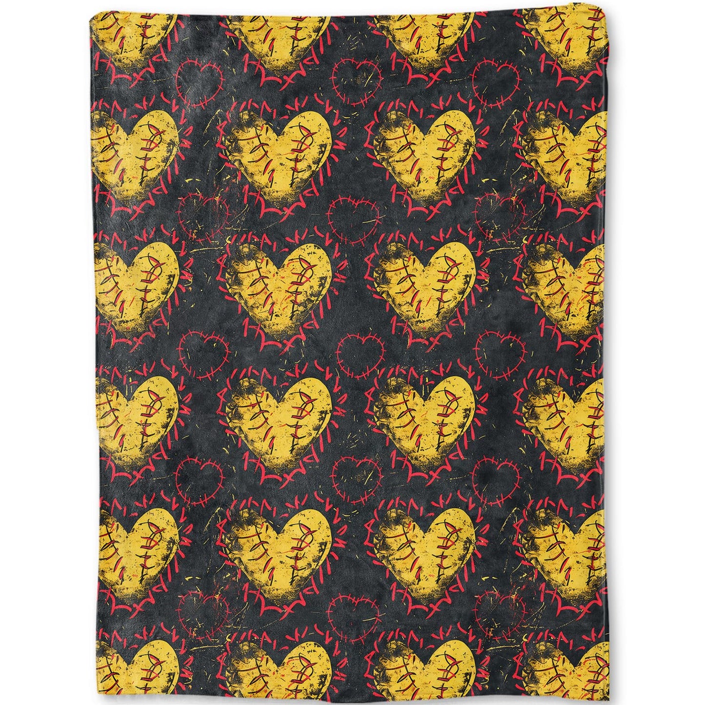 ainori Softball Heart Blanket - Yellow Hearts with Red Stitches Sport Fleece Throw,Gifts for Women Men, Soft & Warm,Lightweight, for Edgy Decor, Art Lovers, and Room Home Accents 50x60in