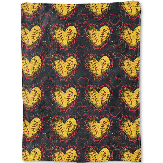 ainori Softball Heart Blanket - Yellow Hearts with Red Stitches Sport Fleece Throw,Gifts for Women Men, Soft & Warm,Lightweight, for Edgy Decor, Art Lovers, and Room Home Accents 50x60in