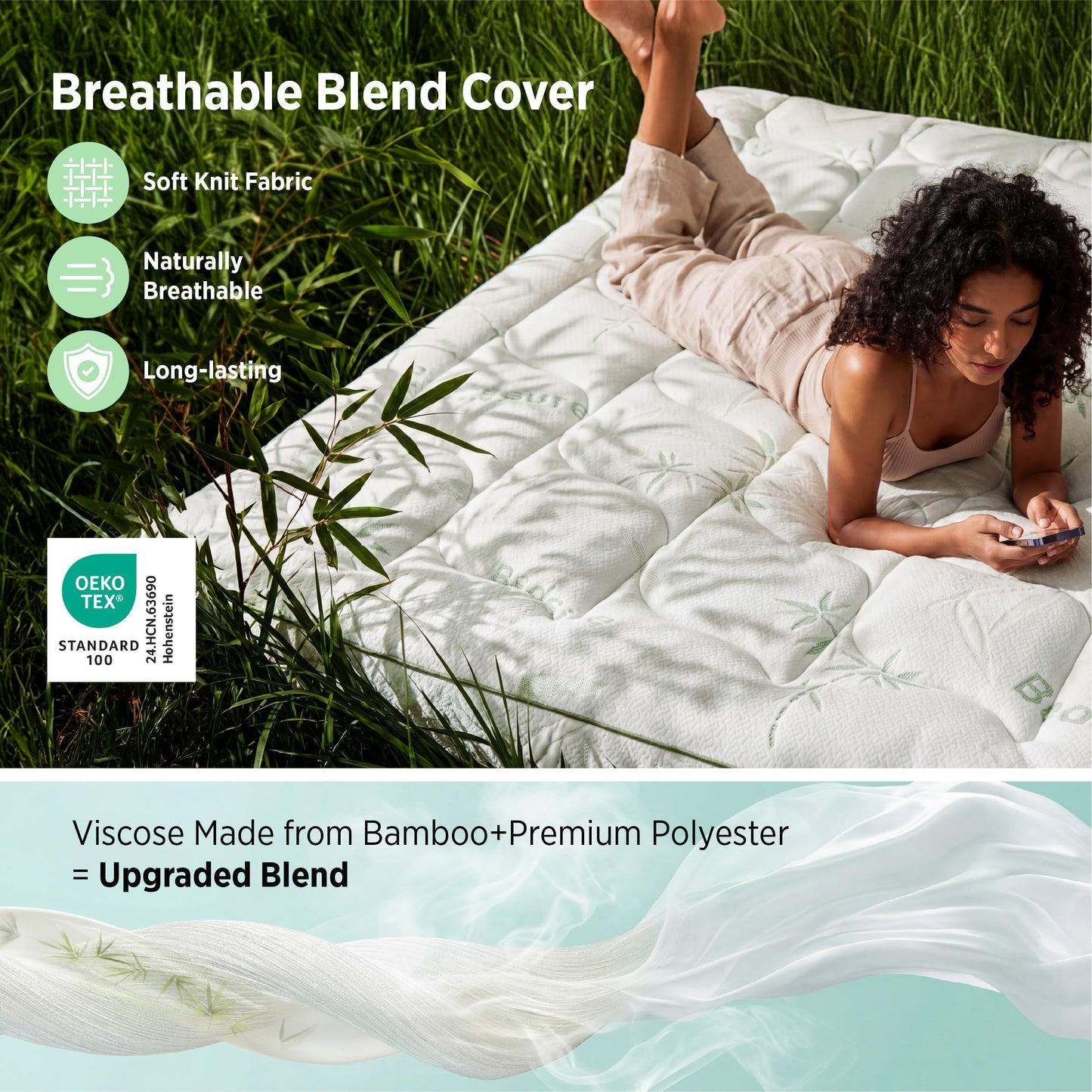 Bedsure 2-in-1 Mattress Topper, 5 Inch Memory Foam Mattress Topper Twin XL, 3 Inch Memory Foam + 2 Inch Viscose Made from Bamboo Mattress Topper Pad, Flippable Memory Foam with Dual Comfort, White