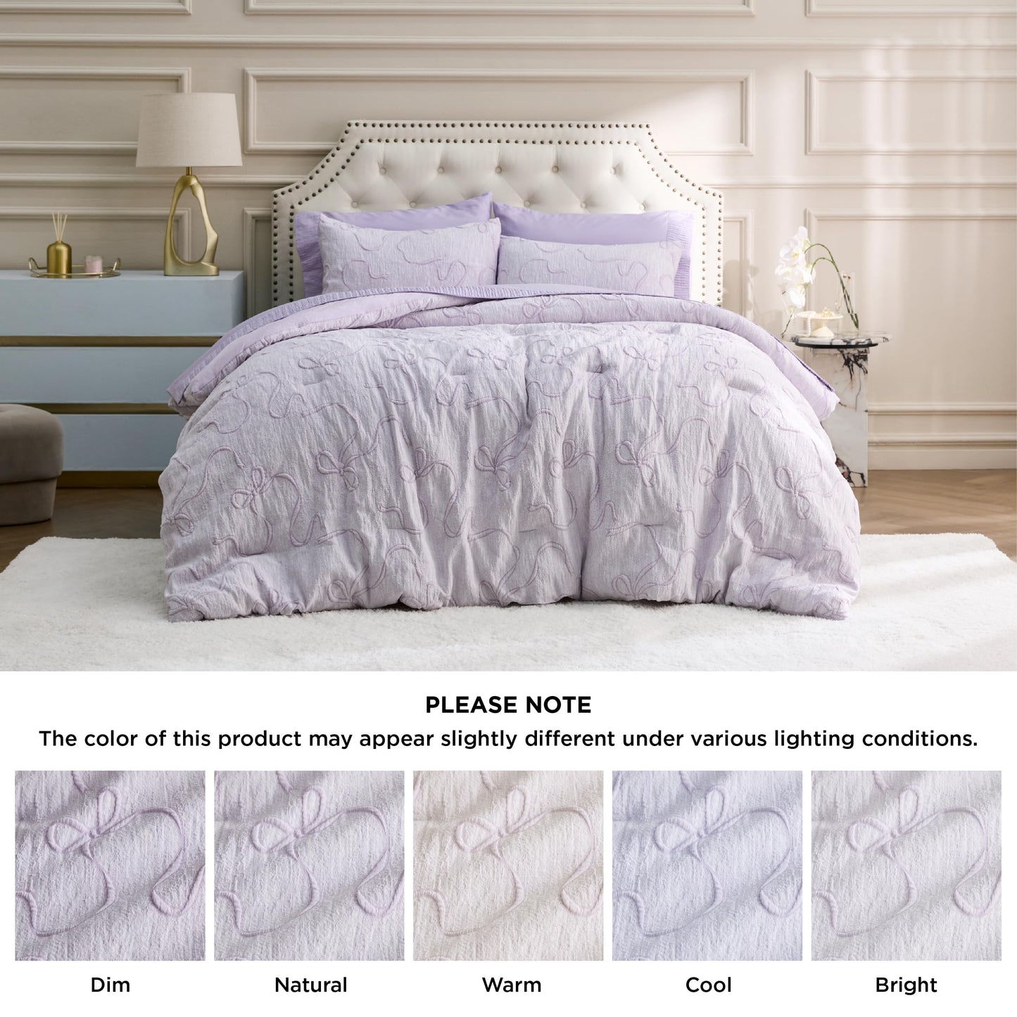 Bedsure Lavender King Size Comforter Set, GentleSoft™ 3 Pieces Breathable Bow Comforter Set Women with 2 Pillow Shams, Cute King Bedding Set Room Decor Aesthetic Bedroom Decor, 104x90 Inches