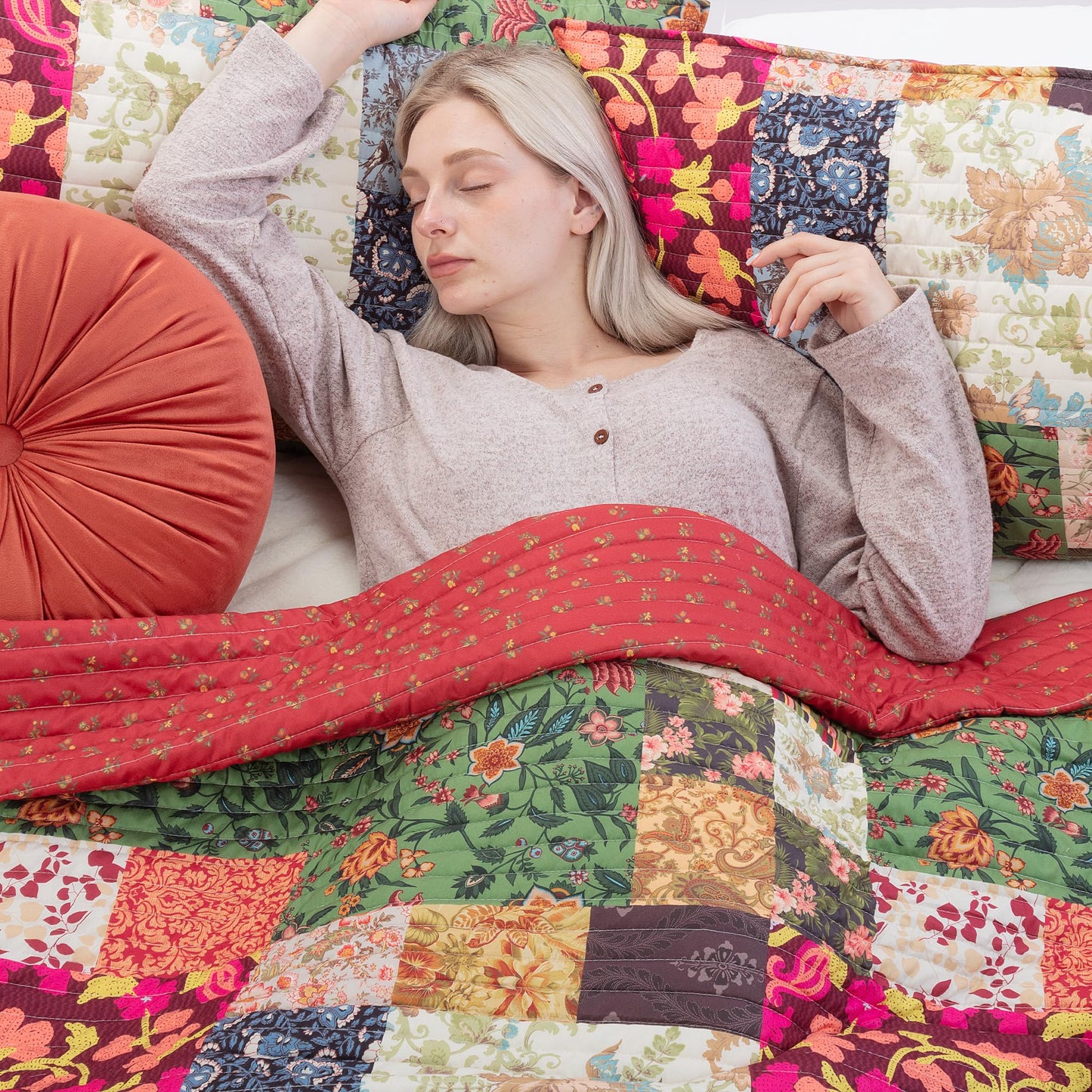 TEXSTEAD Queen Quilt Set for Bed - Patchwork Quilts Queen Size, Comforter Coverlet Bedspread Reversible 90"x90" with 2 Pillow Shams