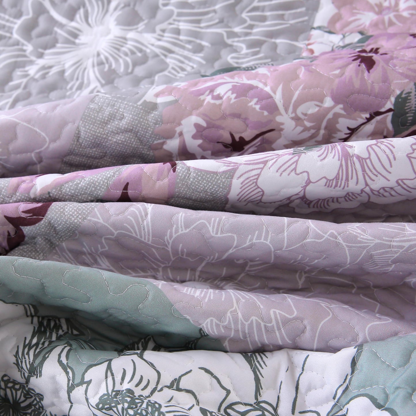 DURLENGEN Patchwork Quilt Set King Size 3Pcs, Floral with Patchwork Pattern,Soft Microfiber Lightweight Bedspread for All Season Layering(King 106x96,Floral Patchwork)