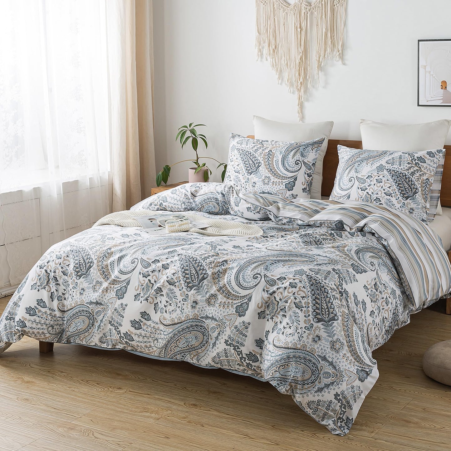 HoneiLife King Size Duvet Cover - 3pcs Paisley Comforter Cover, Soft & Breathable Floral Bedding Duvet Cover Sets with Zipper Closure & Corner Ties, Wildflower Comforter Cover Sets All Season Use