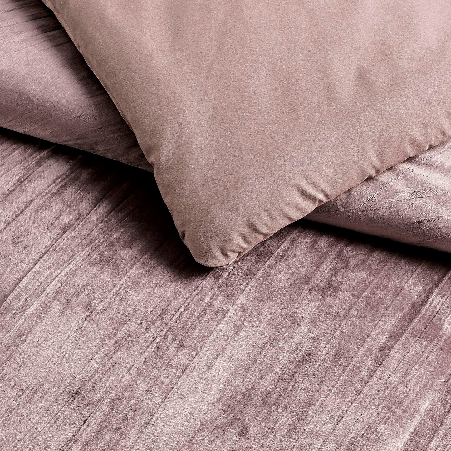 Fredsure Crinkle Velvet Comforter Set, 3 Pieces Dusty Mauve King, Crinkle Velvet Face and Brushed Microfiber Reverse, with Light Poly Fill