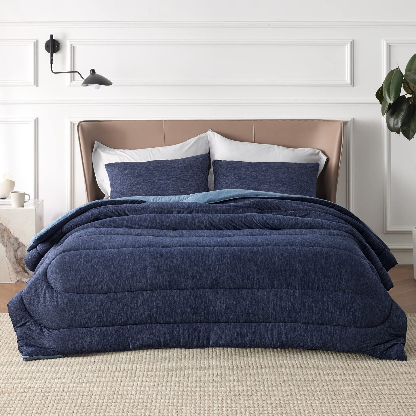 Bedsure Queen Comforter Set - Cooling and Warm Bed Set, Navy Blue Reversible Bedding for All Season, 3 Pieces, 1 Queen Size Comforter (88"x88") and 2 Pillow Cases(20"x26")