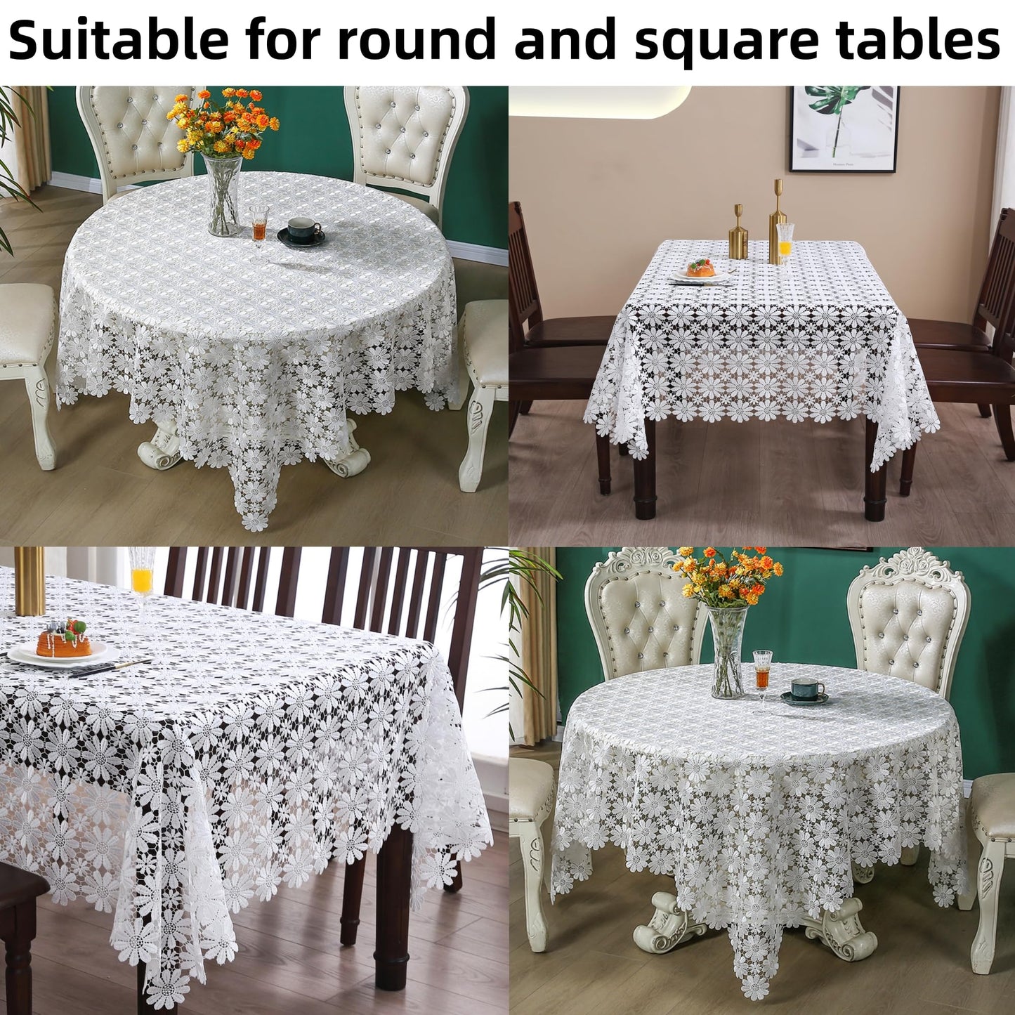 Crochet Tablecloth Farmhouse Lace Table Cloth Rustic Jacquard White Fabric Sheet Picnic TableCover Small for Round/Circular or Square Table Outdoor Holiday Wedding Birthday Party Fall/Winter/Christmas