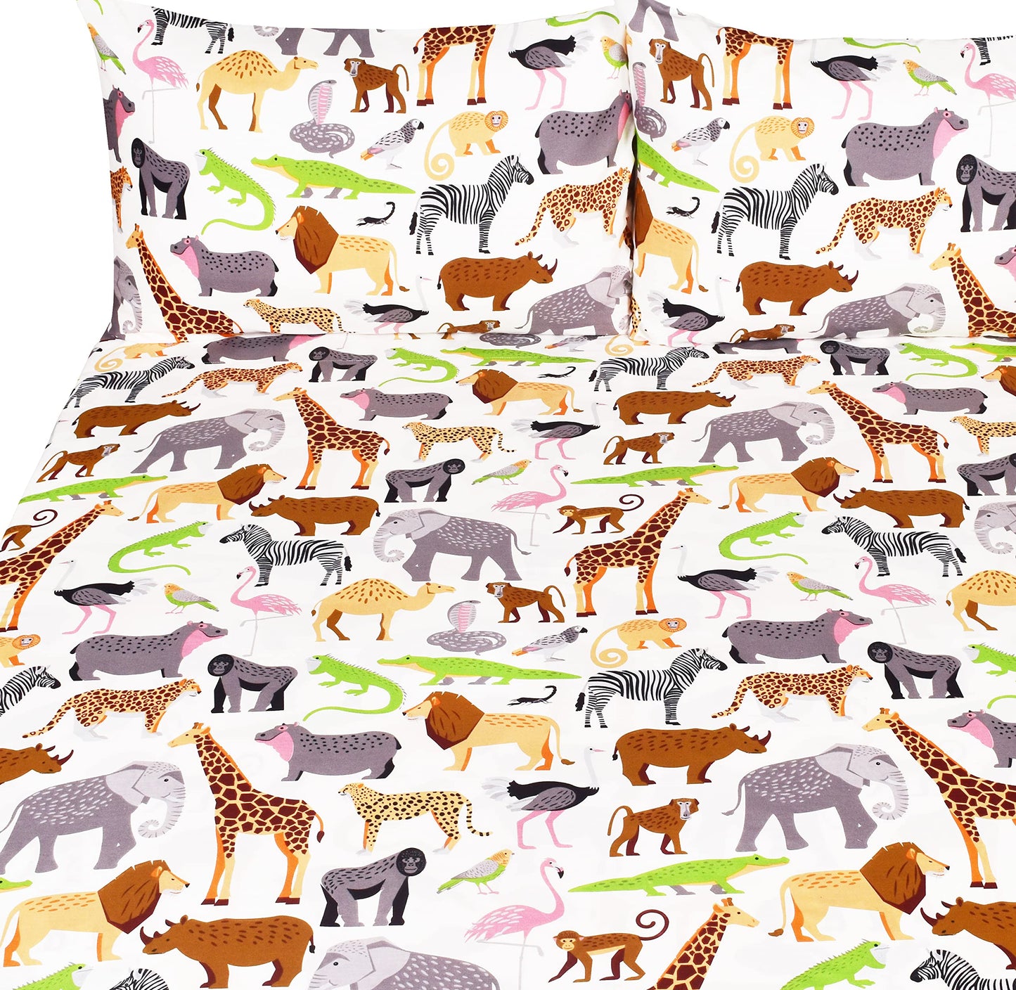 J-pinno Jungle Animals Leopard Zebra Elephant Snake Full Sheet Set Kids Boys Bedroom Decoration Gift, 100% Cotton, Flat Sheet + Fitted Sheet + Pillowcillowcase Bedding Set (15, Full)