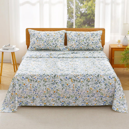 Viviland Queen Bed Sheet Set - 4 Piece Double Brushed Microfiber Bedding - Deep Pocket Up to 15", Ultra Soft, Breathable & Wrinkle Resistant Skin-Friendly Cooling Sheets for Adult - Vibrant Meadow(Q)