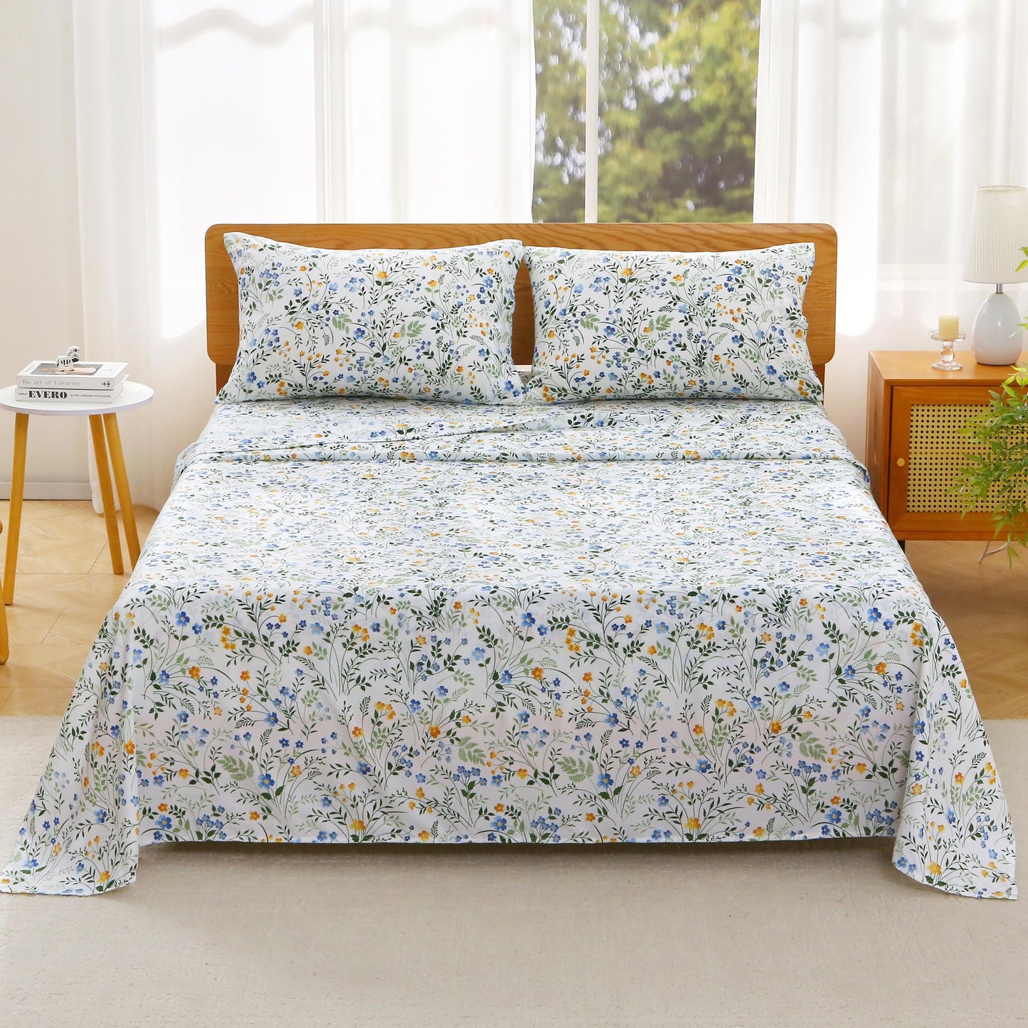 Viviland Twin Bed Sheet Set - 3 Piece Double Brushed Microfiber Bedding - Deep Pocket Up to 15", Ultra Soft, Breathable & Wrinkle Resistant Skin-Friendly Cooling Sheets for Adult - Vibrant Meadow(T)
