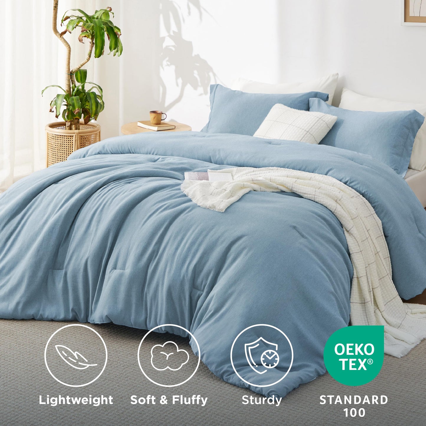 Bedsure California King Comforter Set - Storm Blue Soft Bedding for All Seasons, Cationic Dyed Bed Set, 3 Pieces, 1 California King Size Comforter (104"x96") and 2 Pillow Shams (20"x36"+2")