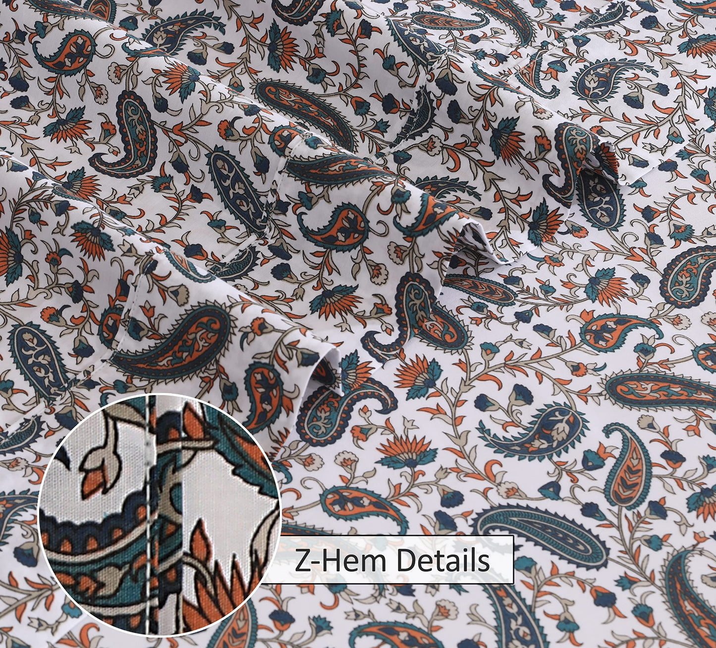 RUVANTI 100% Cotton Percale Sheets, Full Size, Teal Paisley