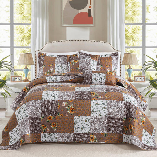 BEDIFANY Cotton Filling King Quilt Set - Reversible Farmhouse Bedspreads King Size with 2 Pillow Shams - Lightweight King Size Quilt Bedding Sets, 3 Pieces (98 x 106 inch)