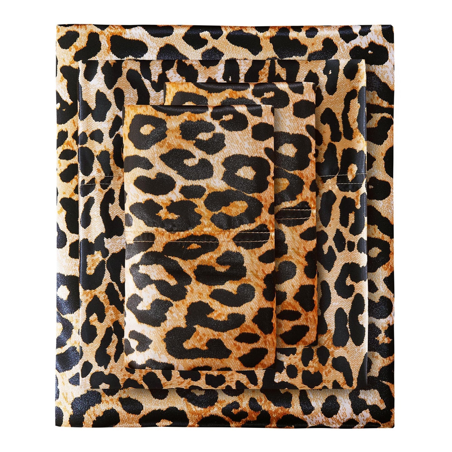 lasoftan Leopard Print Satin Sheets Twin, Silky Animal Print Fitted Bed Sheet with 15" Deep Pocket & Non-Slip Straps, Luxury Hotel Satin Summer Cooling Sheets & Pillowcase Set, Yellow
