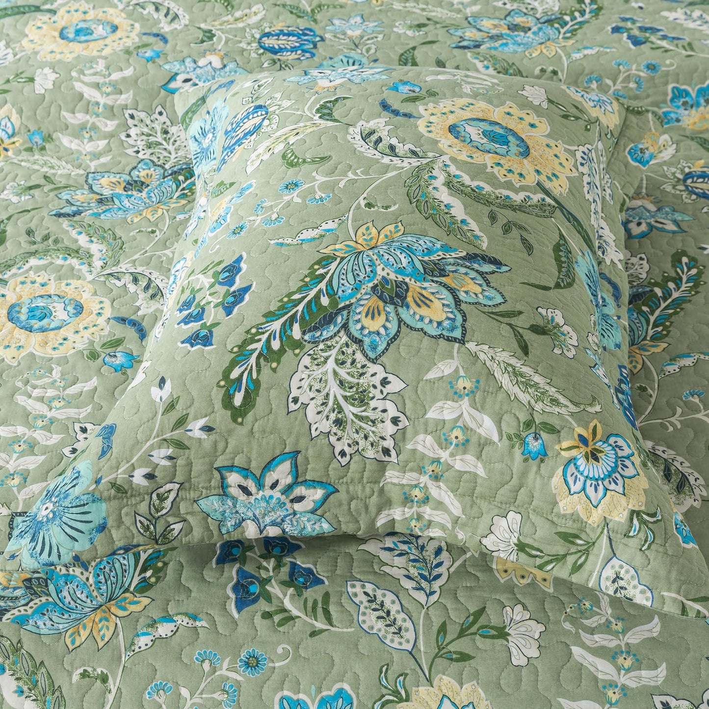 BEDIFANY Green Queen Comforter Set 3 Pieces, Cotton Queen Size Quilts for Bed, Lightweight Farmhouse Quilted Bedspread for All Season, Sage Green