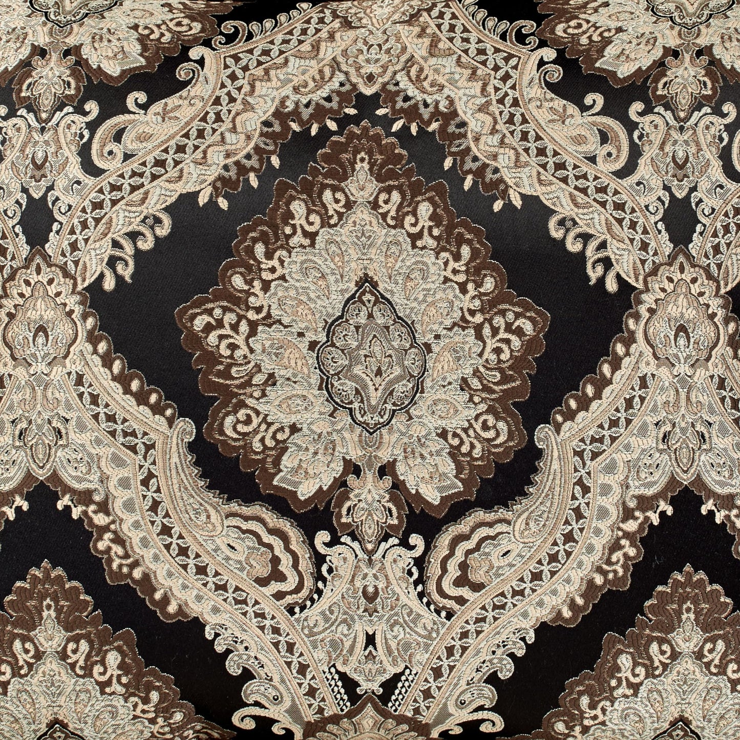 Fenmore Damask Medallion Oversized Luxury Bedding | Rich Black Taupe Silver Gray Wheat Almond | 4 Piece Comforter Set: Queen Comforter, 2 Standard Shams, and Bedskirt | Sophisticated Elegant Royal