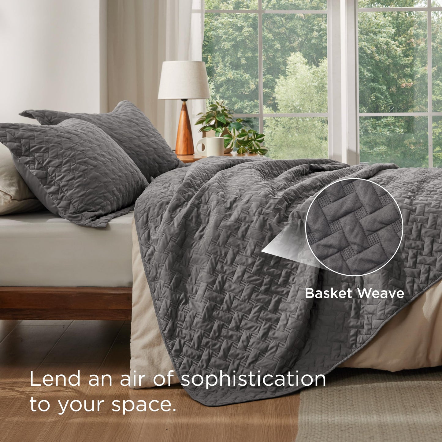 Bedsure Quilts Queen Size - Grey Bedspreads Queen Size with Basket Weave Pattern, Soft Quilt Bedding Set, Lightweight Comforter Set Coverlet for All Seasons with 2 Pillow Shams (90" x 96")