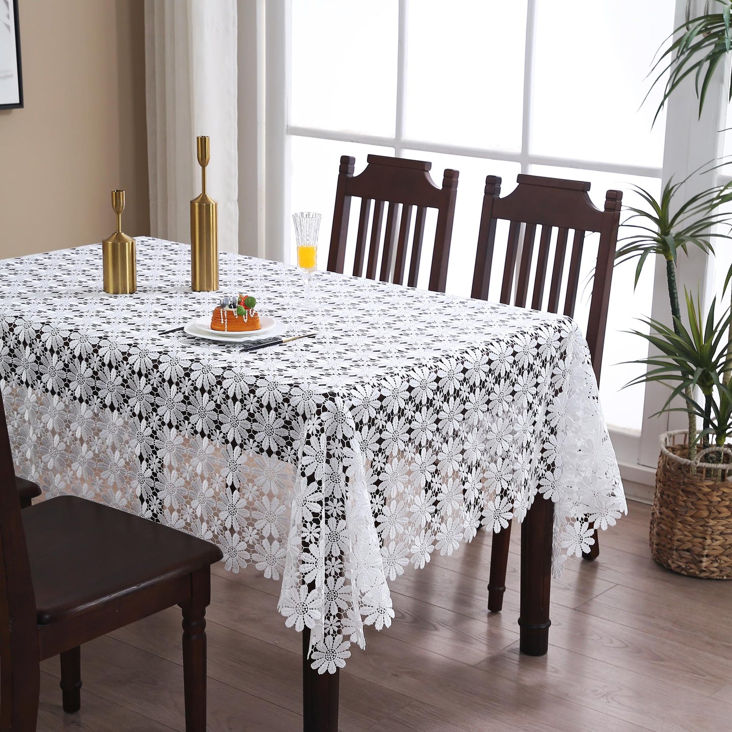 Lace Tablecloth Farmhouse Crochet Fabric White Table Cloth Rectangle Floral