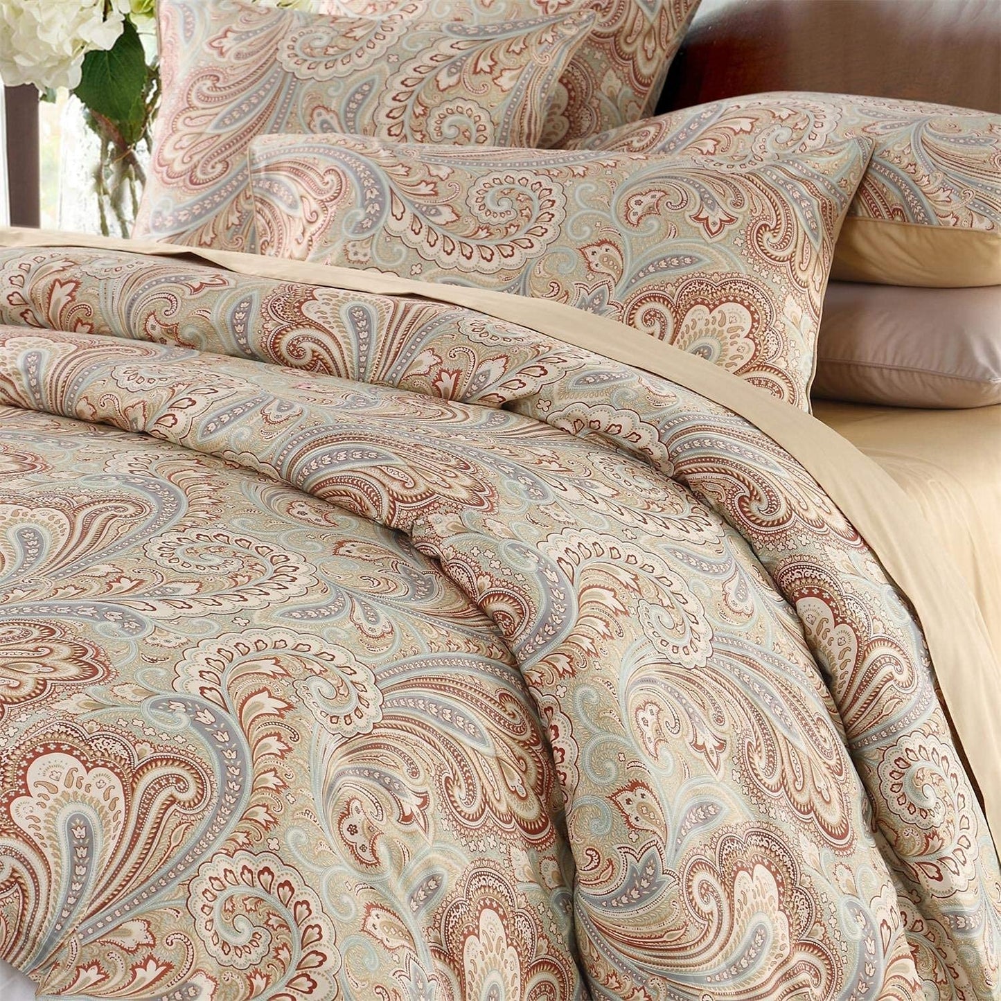 Brandream Duvet Quilt Cover Queen Size Gold Chic Paisley Regal Themed Lightweight Hypoallergenic Extremely Soft & Breathable Egyptian Cotton 800-Thread-Count Bedding Sets