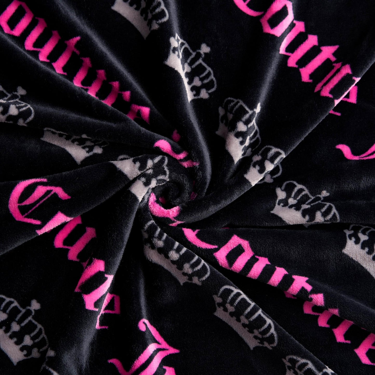 Juicy Couture Diagonal Juicy Crown Stripes Plush 50" x 70" Throw Blanket, Black