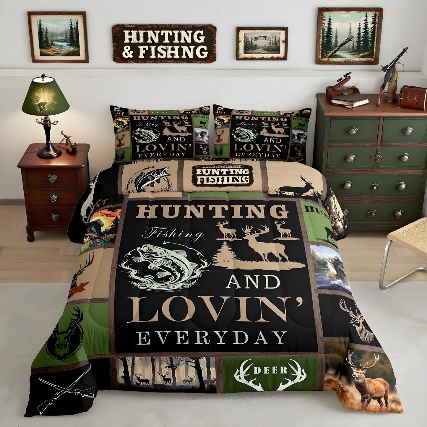 Feelyou Big Pike Fish Bedding Set - Deer Comforter Set for Kids Boys Girls - Twin Size with 1 Comforter and 1 Pillowcase