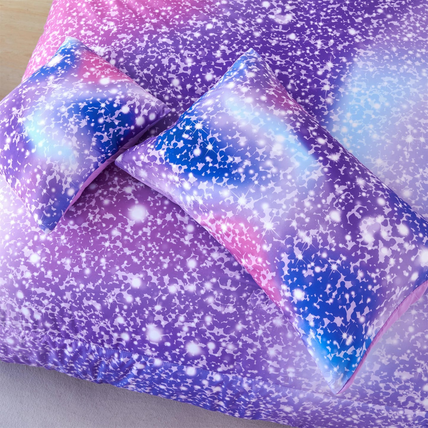 RYNGHIPY 6Pcs Girls Bedding Set Twin Size Purple Rainbow Comforter Set for Kids Teens Girls Glitter Bed in a Bag Lightweight Fluffy