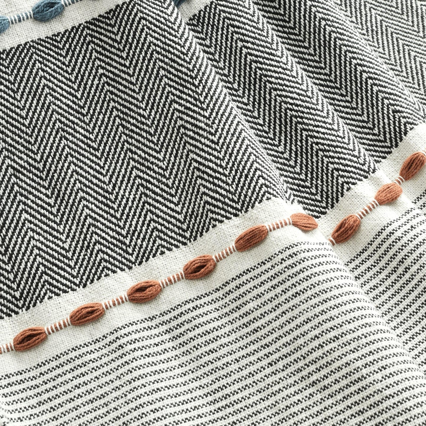 Lush Decor Herringbone Stripe Woven Tassel Yarn Dyed Cotton Throw Blanket 50" W x 60" L Black & Multi - Striped Throw Blankets - Black Couch Blanket