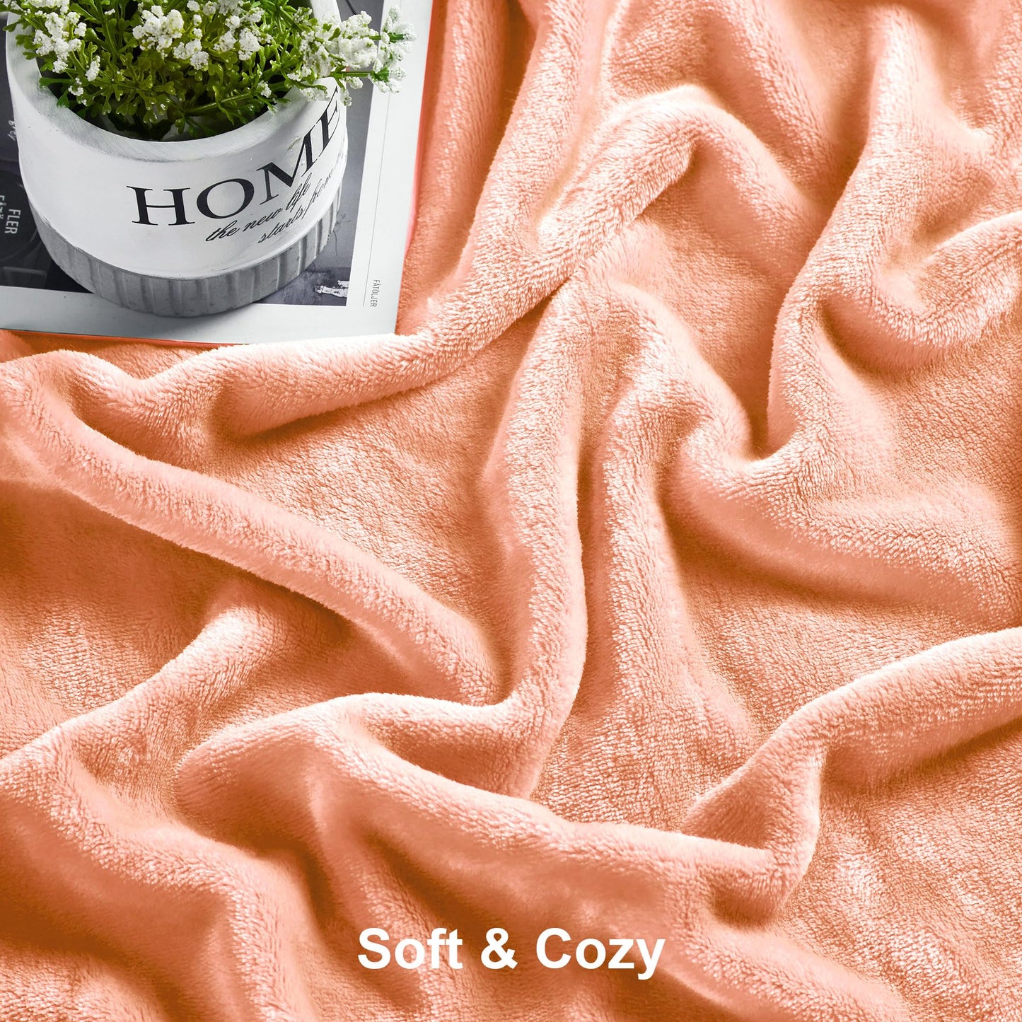 DREAMNINE Super Soft Fuzzy Fleece Throw Blanket for Couch Sofa 50" x 60", Decorative Solid Lightweight Velvet Blanket for Chair, Cozy Accent Shaggy Micro Plush Flannel Blankets for Bedroom Dorm, Peach