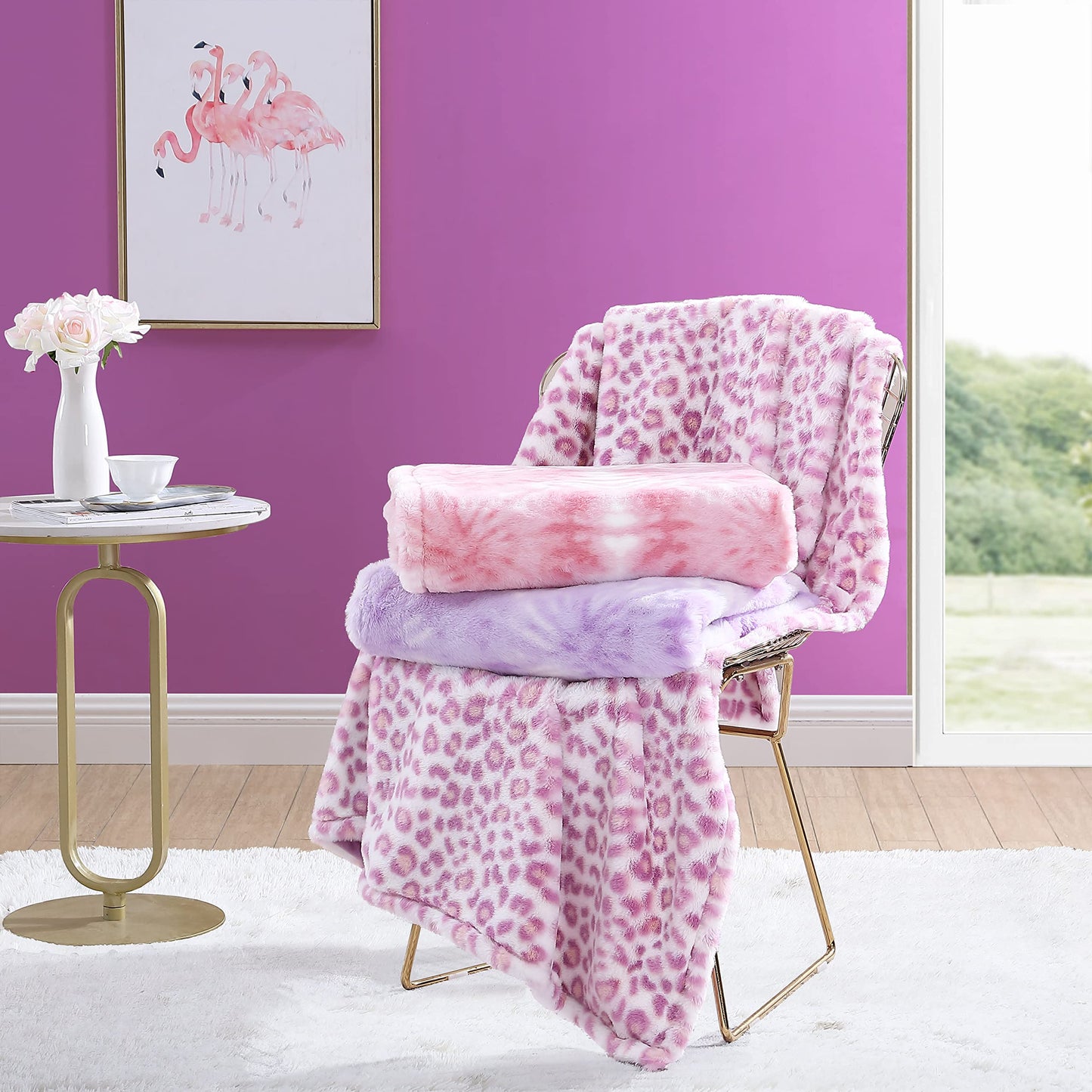 Betsey Johnson - Throw Blanket, Ultra Soft Faux Fur Bedding with Mink Reverse, Luxurious Home Decor for Bed or Couch (Fireworks Tie Dye Purple, 50" x 60")