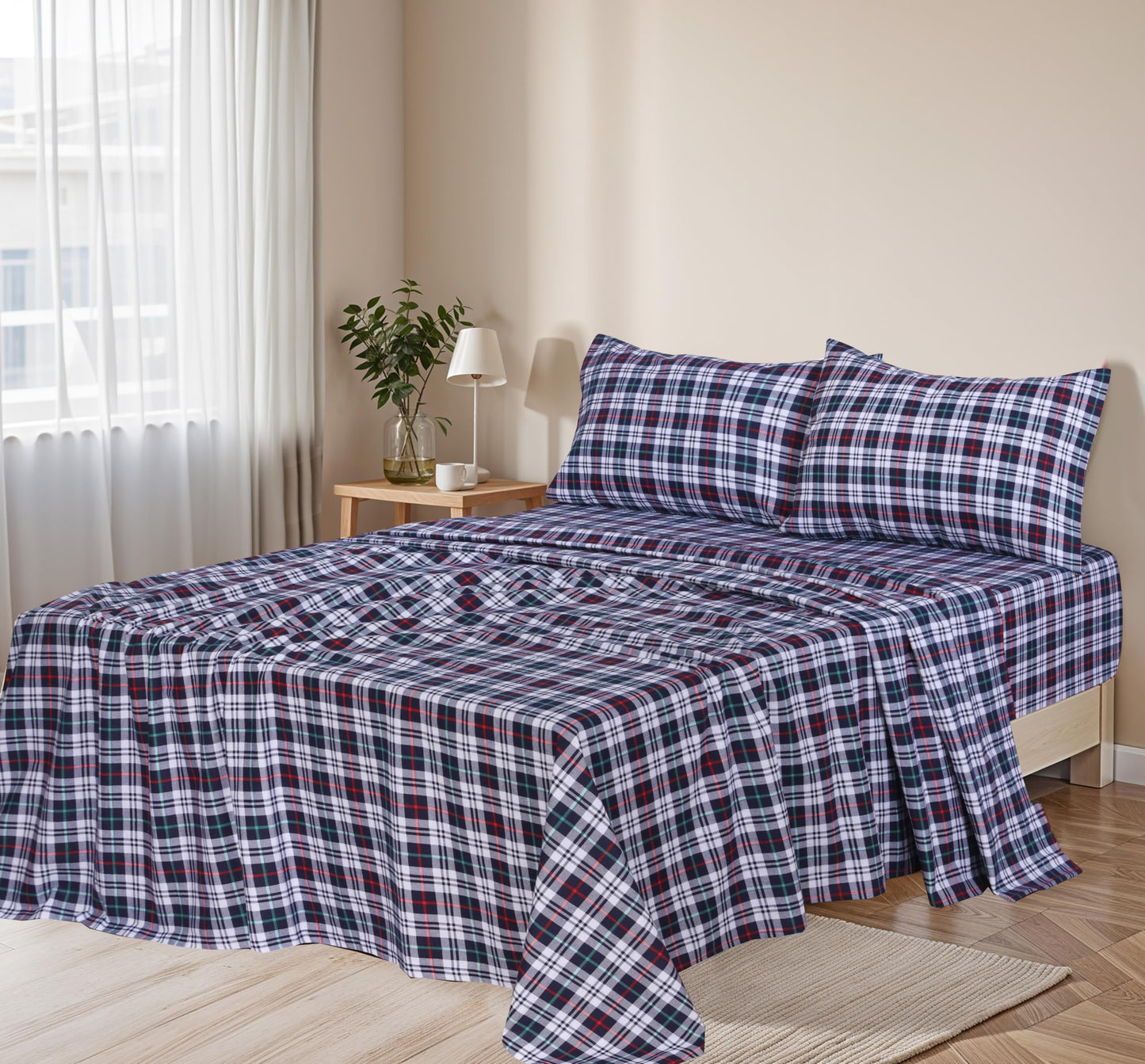 RUVANTI Flannel Sheets Queen Size - 100% Cotton Double Brushed Bed Sheets, Deep Pockets 16 Inches Queen Sheet Set, All Seasons Breathable & Extra Soft - Warm & Cozy, 4 Piece, Noel