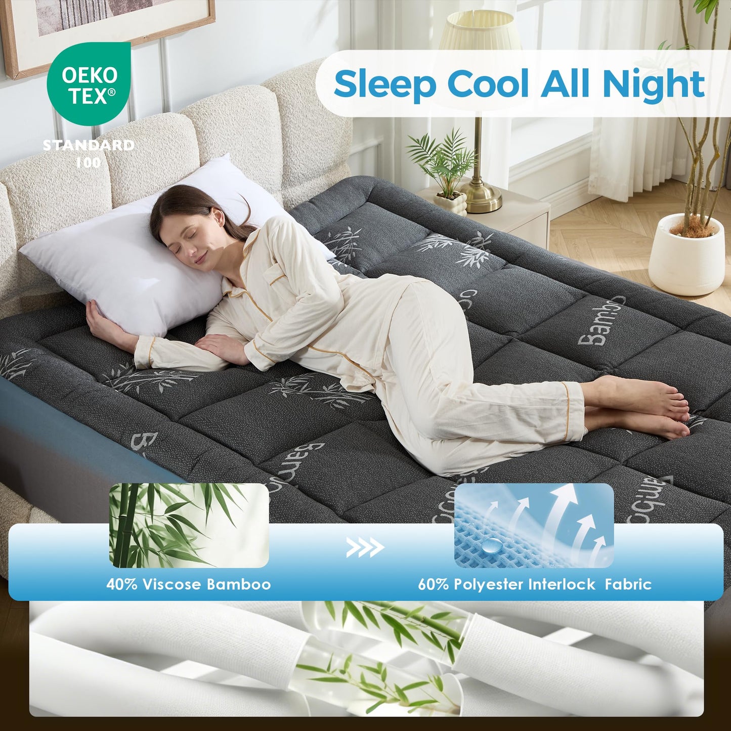 4 Inch Dual Layer Cooling Memory Foam with 5-Zone Gel Support, Washable Bamboo Pillow Top Cover for Hot Sleepers, Back Relief, Soft Bed Upgrade-Mattress Topper Full