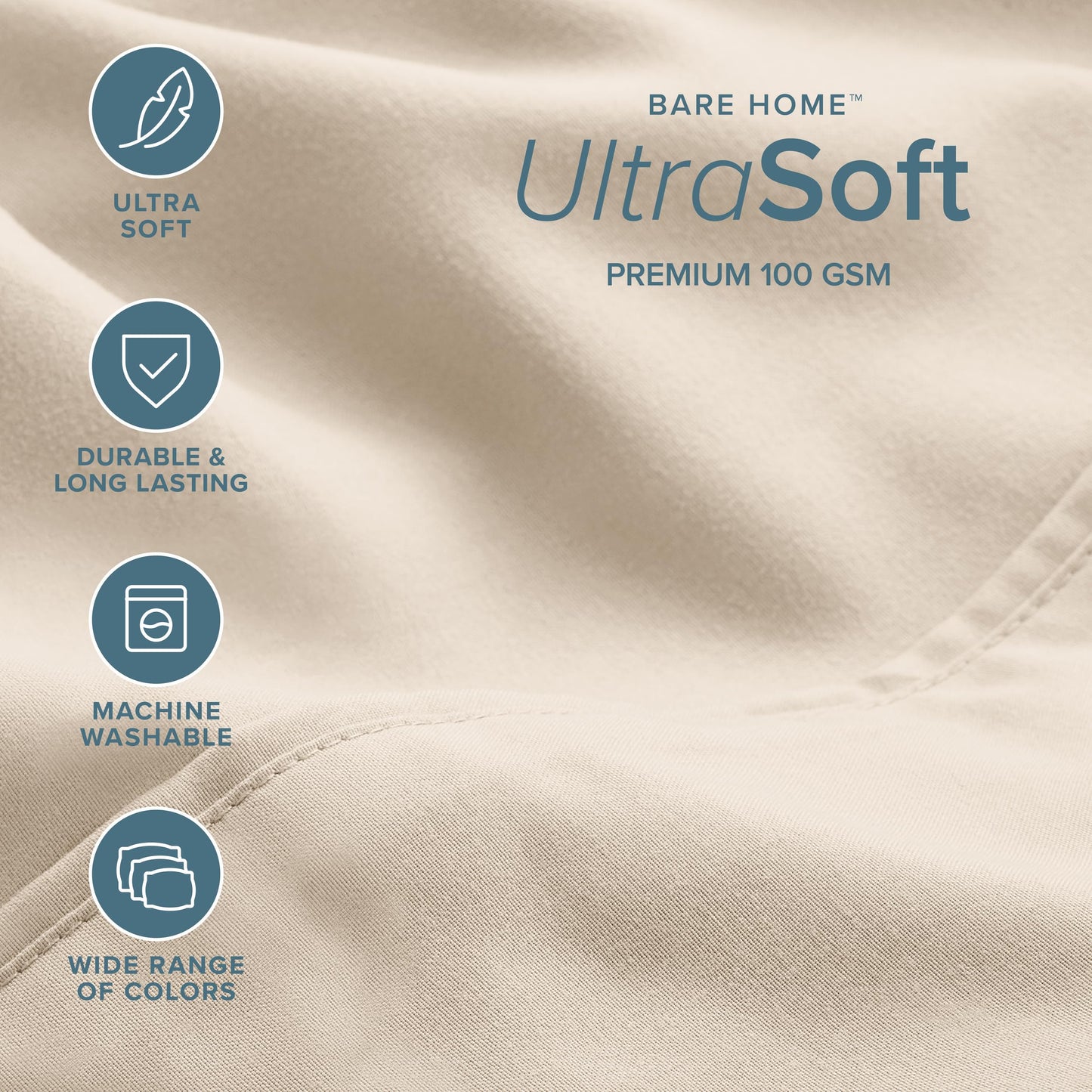 Bare Home Hotel Luxury Full Sheet Set, Extra Soft - 6 Piece Set - Deep Pockets - Easy Fit - Cooling & Breathable - Wrinkle, Fade, Stain Resistant - Includes 4 Pillowcases (Full, Sand)