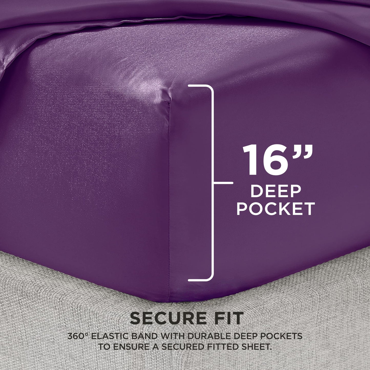 Juicy Couture Full Size Satin Bed Sheet Set, Deep Pocket Silky Full Sheet Set with 1 Fitted Sheet, 1 Flat Sheet and 2 Pillow Case, Wrinkle Resistant and Anti Pilling Bed Sheets - Purple