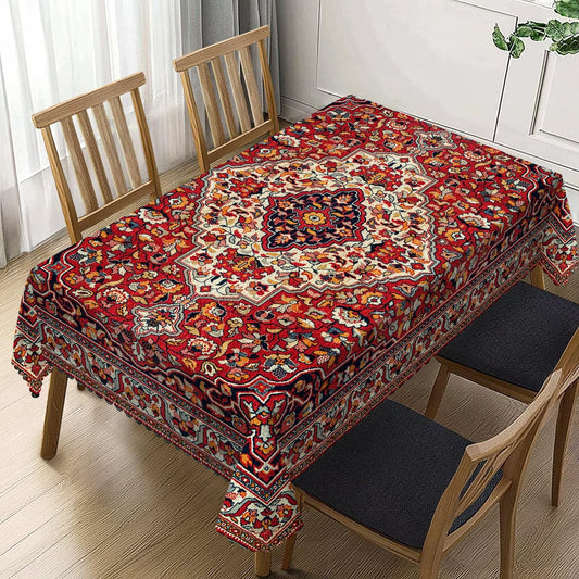 JEPFEIXIA Old Red Persian Carpet Texture Rectangle Tablecloth 54x72 Inch Boho Vintage Ethnic Table Cloth Washable Table Cover for Kitchen Dining Party Decorations