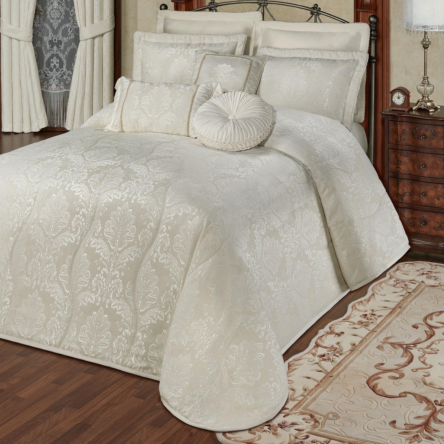 Touch of Class Camelot Luxury Bedding | Neutral Soothing Ivory | Matte Satin Damask on Richly Textured Jacquard-Woven Chenille | Designed 3 Piece Set Includes Cal King Bedspread and 2 King Shams