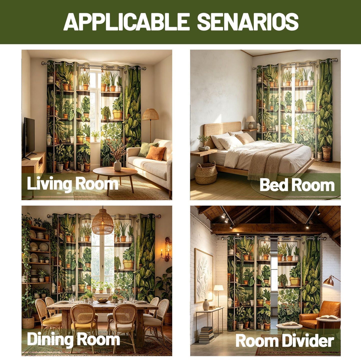 soeeao Green Botanical Blackout Curtains Patterned Vintage Plant Window Drapes for Bedroom Living Room, 84 inch Length 2 Panels Set, 52x84 inch