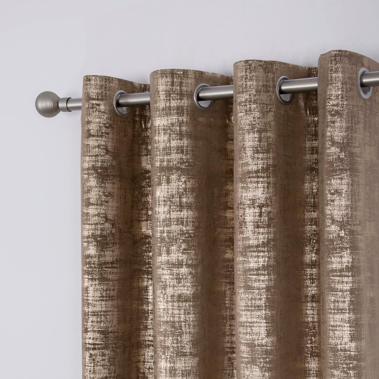 always4u Mocha Soft Velvet Curtains 95 Inch Length Luxury Bedroom Curtains Gold Foil Print Window Treatments for Living Room Bedroom Set of 2